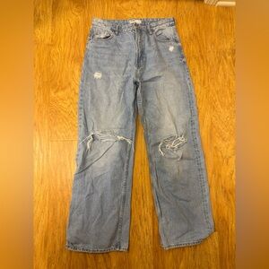 Bershka 90s Wide High Waisted Distressed Denim Jeans